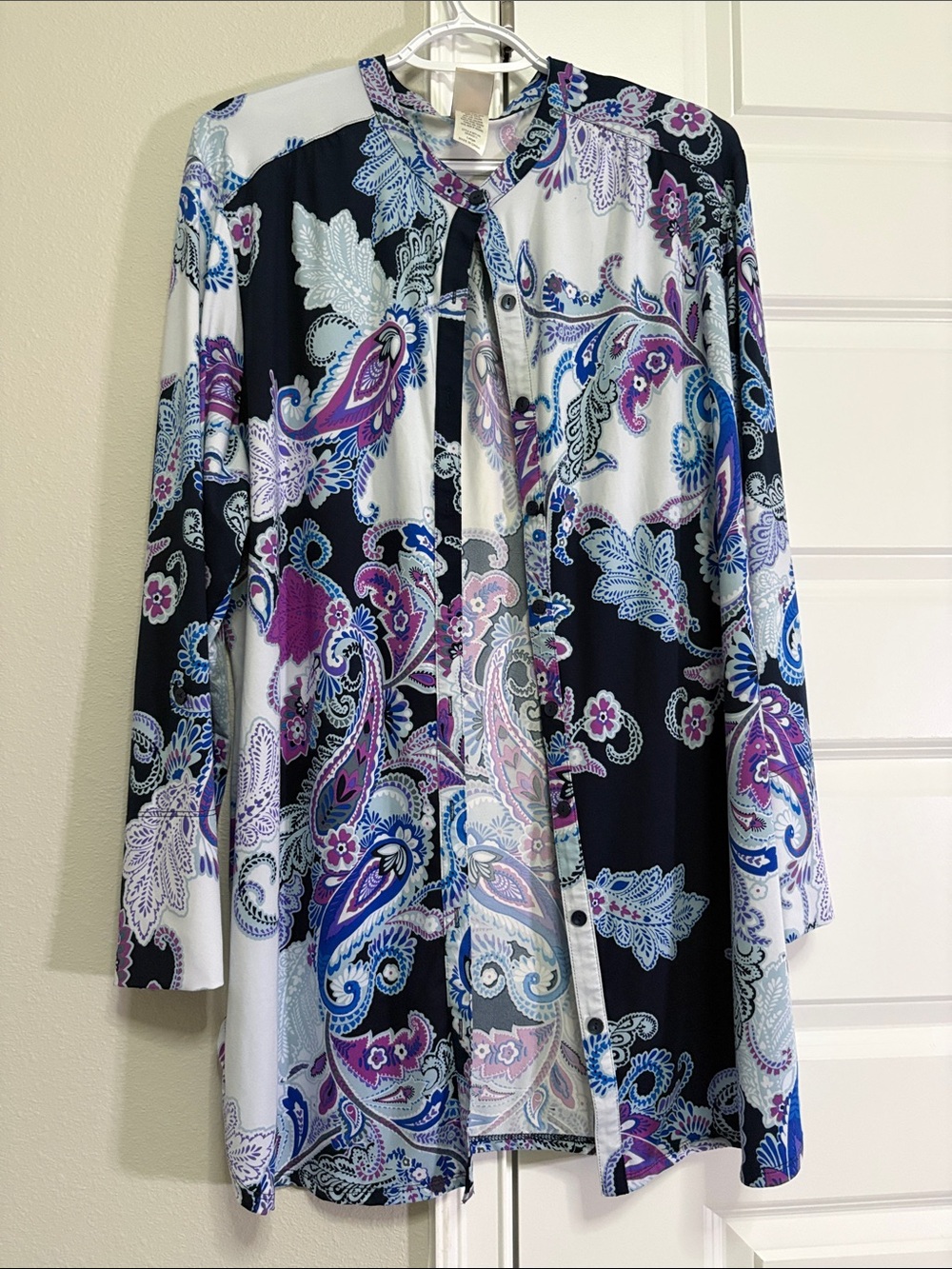 In Bloom Paisley Top in Black, White, Blue & Purple